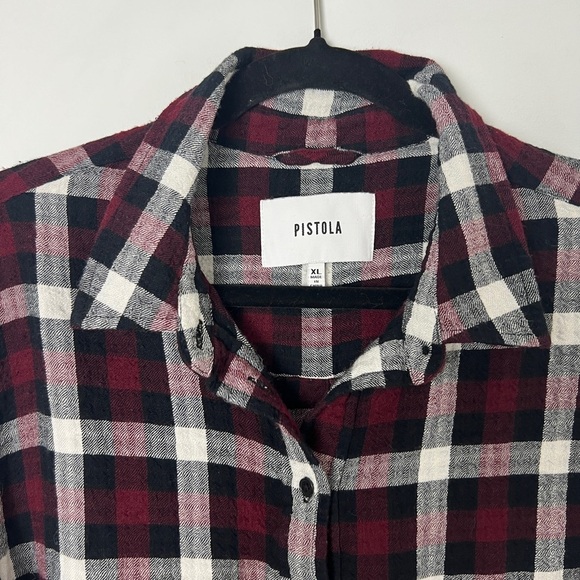 Pistola Red Buffalo Check Popover Roll Tab Sleeve Button Back Flannel Shirt XL - Picture 7 of 11